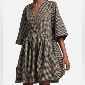 V-Neck Checked Mini Dress in Black and White
